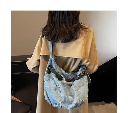 Denim Buckled Bag Washed Crossbody