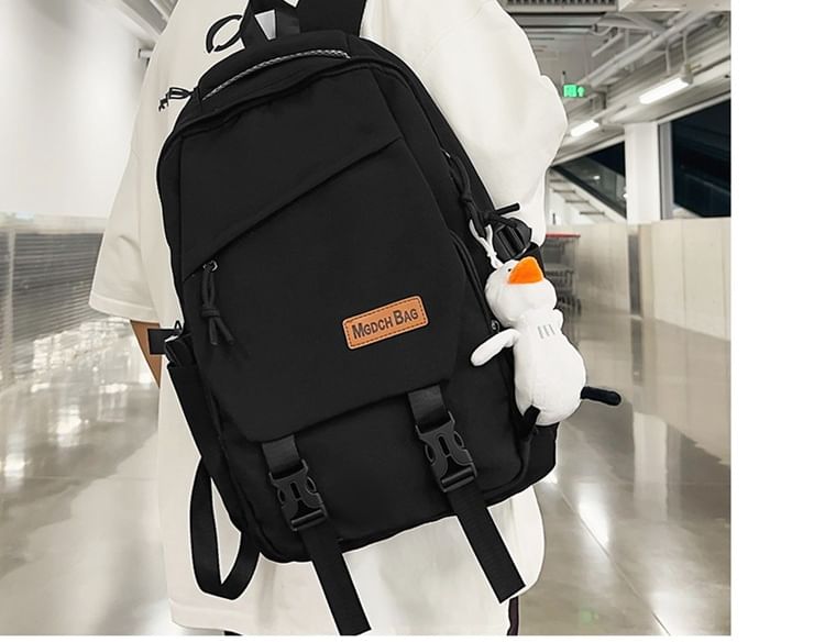 Set Nylon Plain Bag Laptop Buckled Charm Backpack /