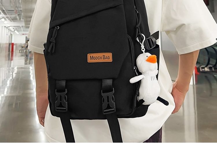 Set Nylon Plain Bag Laptop Buckled Charm Backpack /