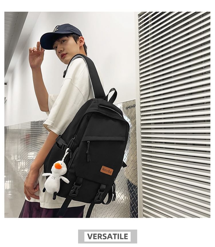 Set Nylon Plain Bag Laptop Buckled Charm Backpack /