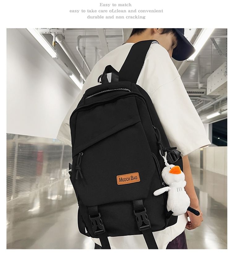 Set Nylon Plain Bag Laptop Buckled Charm Backpack /