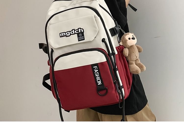 / Charm Tone Laptop Two Set Bag Lettering Nylon Print Tote Backpack