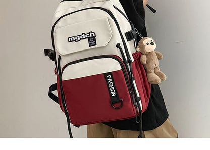 / Charm Tone Laptop Two Set Bag Lettering Nylon Print Tote Backpack