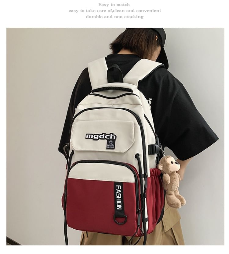 / Charm Tone Laptop Two Set Bag Lettering Nylon Print Tote Backpack