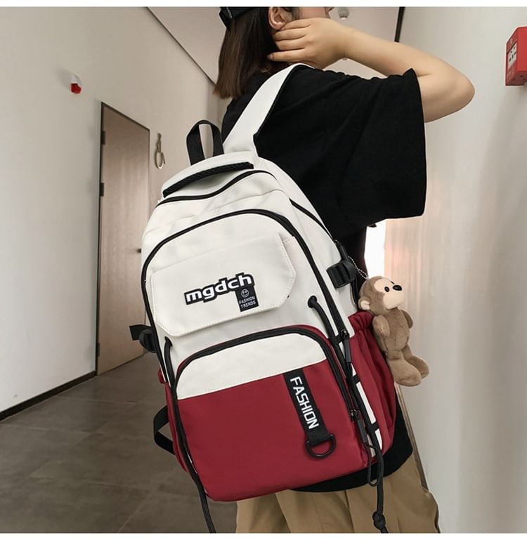 / Charm Tone Laptop Two Set Bag Lettering Nylon Print Tote Backpack