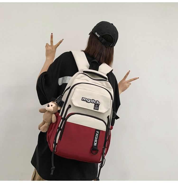 / Charm Tone Laptop Two Set Bag Lettering Nylon Print Tote Backpack