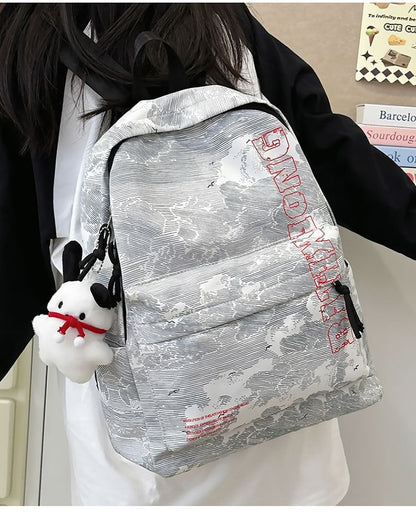 Backpack Print Lettering Charm Bag Laptop Nylon / Set