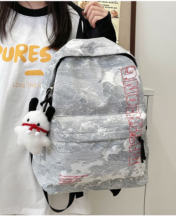 Backpack Print Lettering Charm Bag Laptop Nylon / Set