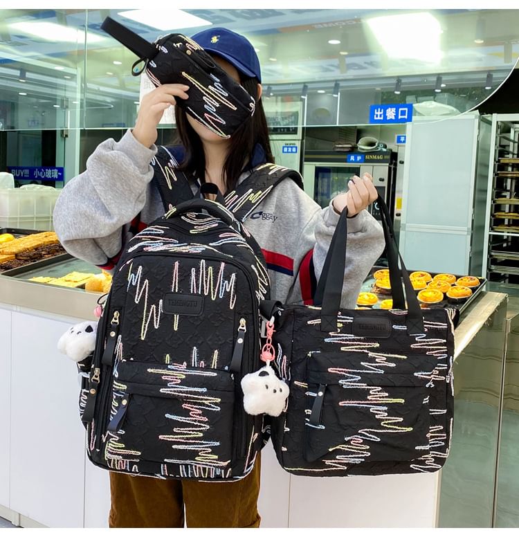 Bag Case Backpack Laptop Nylon Charm Tote Pencil Set Embroidered /