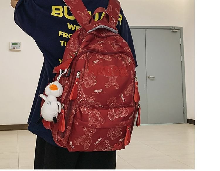 Nylon Set Backpack Applique Laptop / Bag Tote Bear Charm Lettering Print