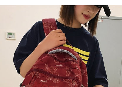 Nylon Set Backpack Applique Laptop / Bag Tote Bear Charm Lettering Print