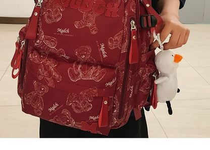 Nylon Set Backpack Applique Laptop / Bag Tote Bear Charm Lettering Print