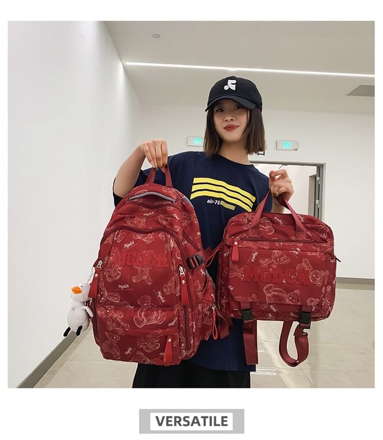 Nylon Set Backpack Applique Laptop / Bag Tote Bear Charm Lettering Print