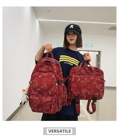 Nylon Set Backpack Applique Laptop / Bag Tote Bear Charm Lettering Print