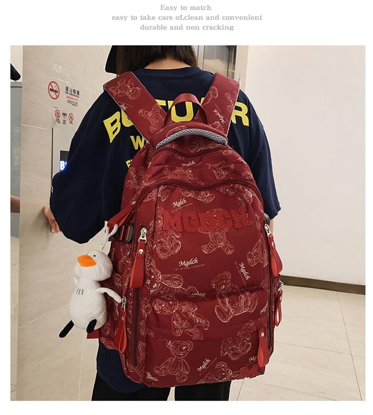 Nylon Set Backpack Applique Laptop / Bag Tote Bear Charm Lettering Print