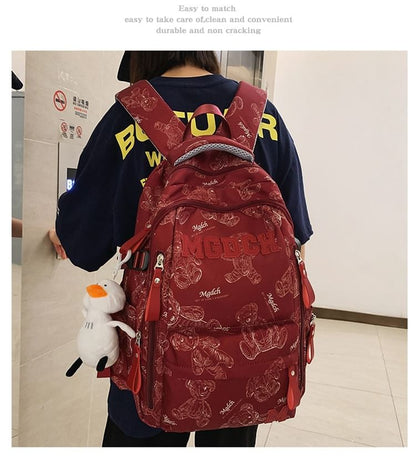 Nylon Set Backpack Applique Laptop / Bag Tote Bear Charm Lettering Print