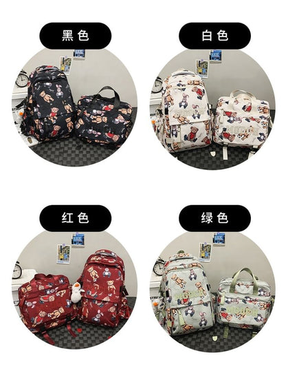Bear Charm Lettering Nylon Tote Bag Applique Set Print Backpack / Laptop