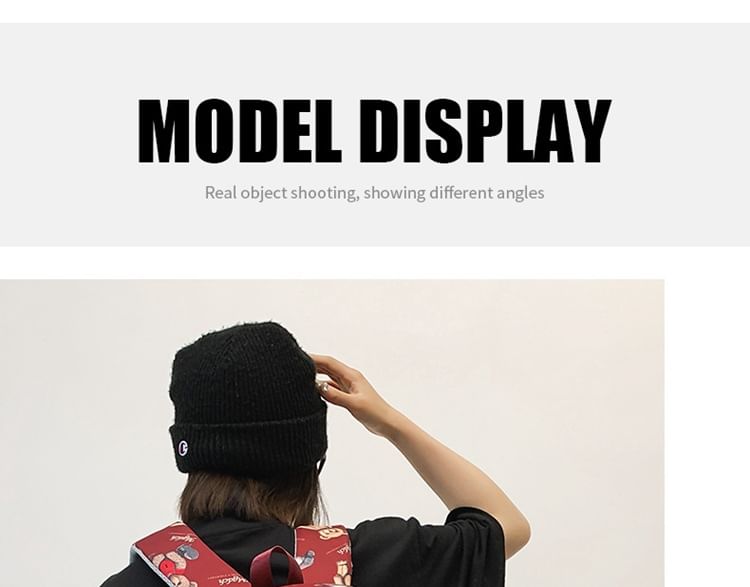 Bear Charm Lettering Nylon Tote Bag Applique Set Print Backpack / Laptop