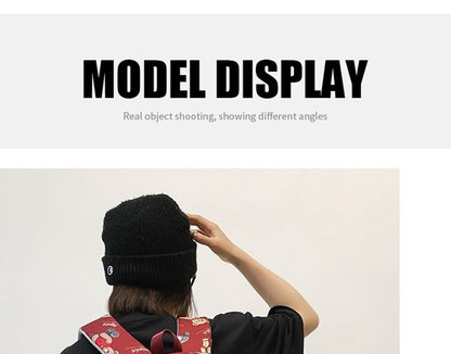 Bear Charm Lettering Nylon Tote Bag Applique Set Print Backpack / Laptop