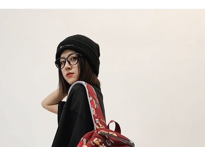 Bear Charm Lettering Nylon Tote Bag Applique Set Print Backpack / Laptop