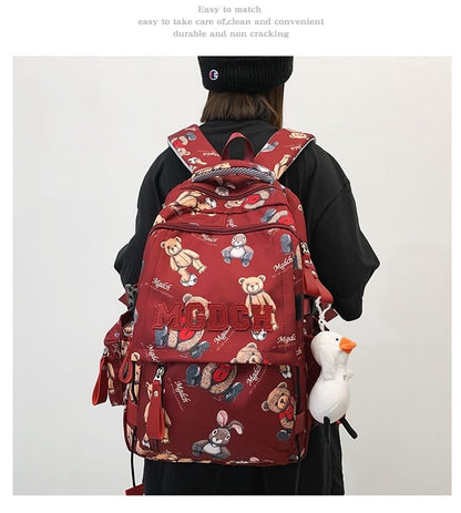 Bear Charm Lettering Nylon Tote Bag Applique Set Print Backpack / Laptop