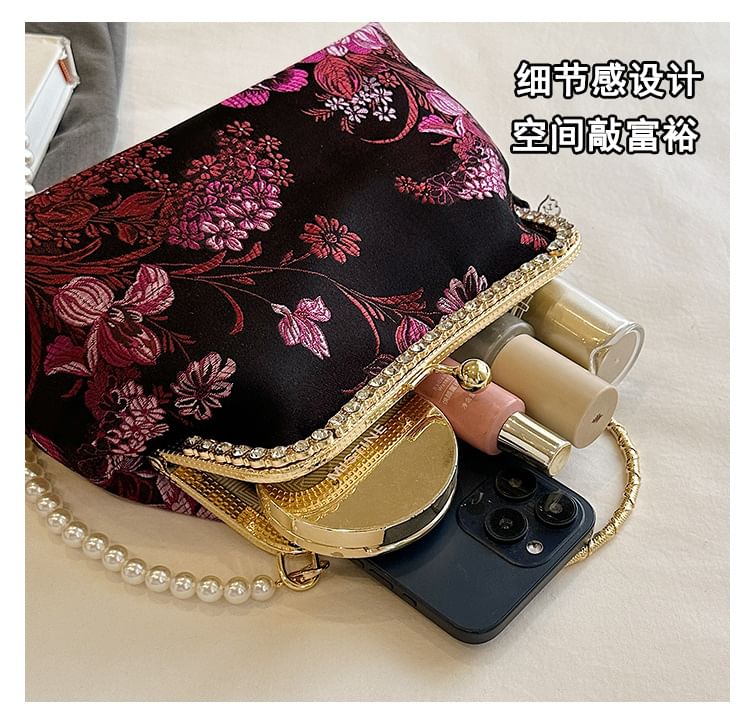 Bag Faux Kiss Embroidered Tassel Strap Pearl Crossbody Floral Lock