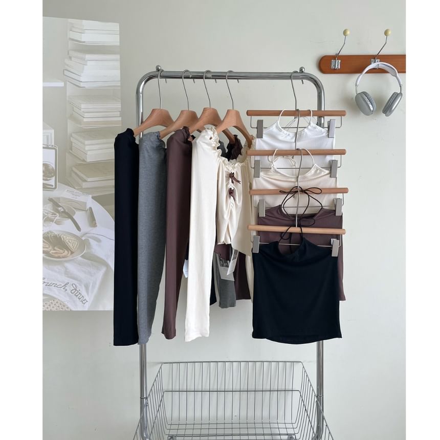 / Top Long-Sleeve Mini Asymmetrical Halter Crop Neck Square Set Skirt A-Line