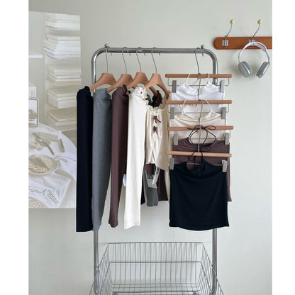 / Top Long-Sleeve Mini Asymmetrical Halter Crop Neck Square Set Skirt A-Line