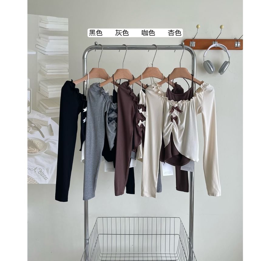 / Top Long-Sleeve Mini Asymmetrical Halter Crop Neck Square Set Skirt A-Line