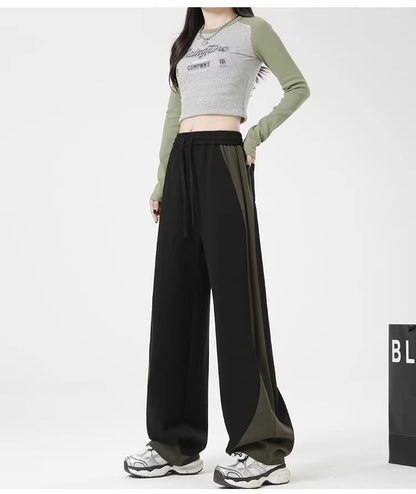 High Rise Color-Block Straight-Fit Wide-Leg Sweatpants