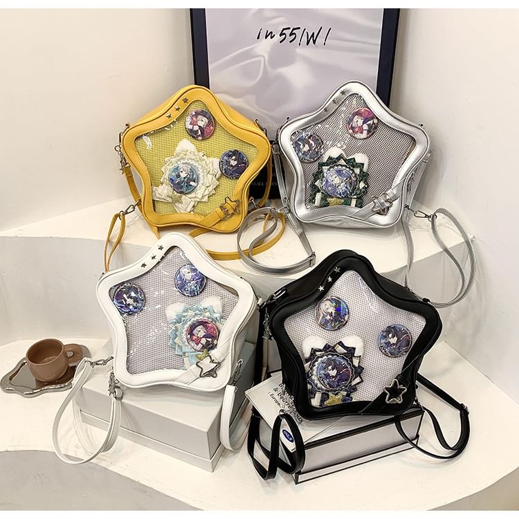 Star PVC Panel Faux Leather Crossbody Bag