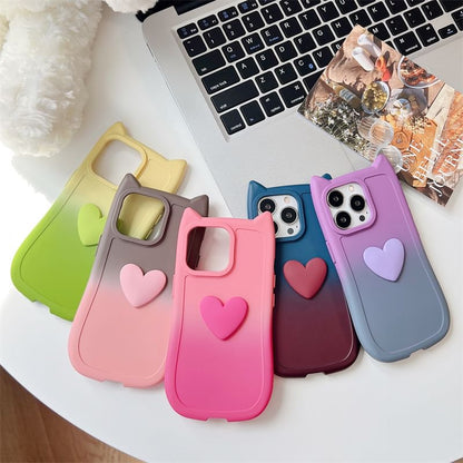 Cat Ear Heart Applique Gradient Phone Case For iPhone 16, 16 Plus, 16 Pro, 16 Pro Max, 15, 15 Pro, 15 Pro Max, 14, 14 Plus, 14 Pro, 14 Pro Max, 13, 13 Pro, 13 Pro Max