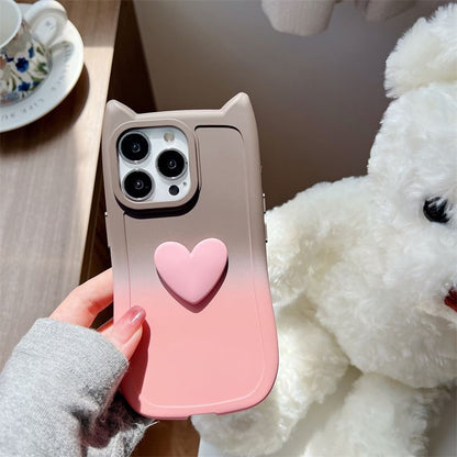 Cat Ear Heart Applique Gradient Phone Case For iPhone 16, 16 Plus, 16 Pro, 16 Pro Max, 15, 15 Pro, 15 Pro Max, 14, 14 Plus, 14 Pro, 14 Pro Max, 13, 13 Pro, 13 Pro Max