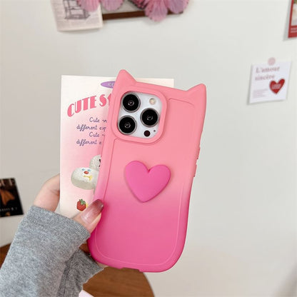 Cat Ear Heart Applique Gradient Phone Case For iPhone 16, 16 Plus, 16 Pro, 16 Pro Max, 15, 15 Pro, 15 Pro Max, 14, 14 Plus, 14 Pro, 14 Pro Max, 13, 13 Pro, 13 Pro Max