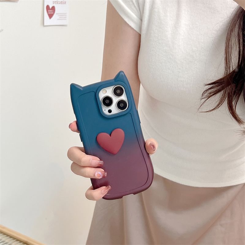Cat Ear Heart Applique Gradient Phone Case For iPhone 16, 16 Plus, 16 Pro, 16 Pro Max, 15, 15 Pro, 15 Pro Max, 14, 14 Plus, 14 Pro, 14 Pro Max, 13, 13 Pro, 13 Pro Max