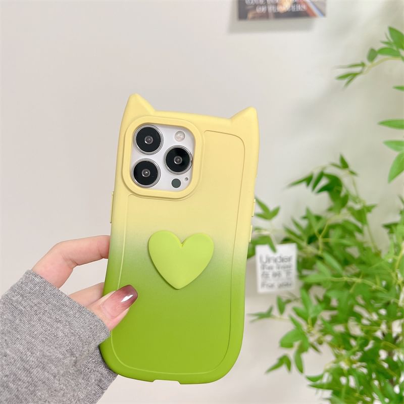 Cat Ear Heart Applique Gradient Phone Case For iPhone 16, 16 Plus, 16 Pro, 16 Pro Max, 15, 15 Pro, 15 Pro Max, 14, 14 Plus, 14 Pro, 14 Pro Max, 13, 13 Pro, 13 Pro Max