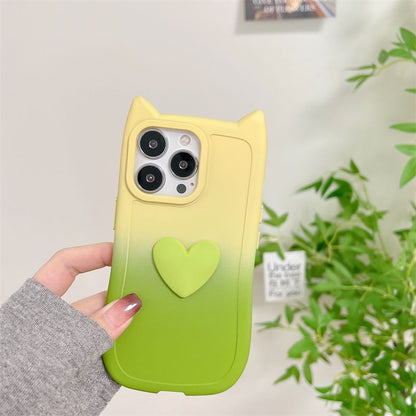Cat Ear Heart Applique Gradient Phone Case For iPhone 16, 16 Plus, 16 Pro, 16 Pro Max, 15, 15 Pro, 15 Pro Max, 14, 14 Plus, 14 Pro, 14 Pro Max, 13, 13 Pro, 13 Pro Max