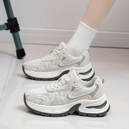 Panel Platform Lace-Up Sneakers Mesh