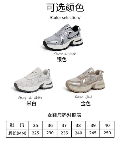 Panel Platform Lace-Up Sneakers Mesh