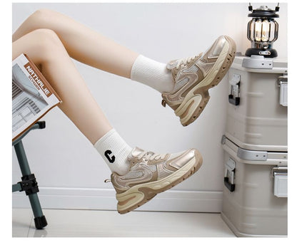 Panel Platform Lace-Up Sneakers Mesh