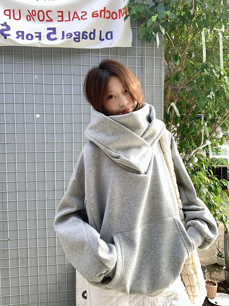 Turtleneck Mock Two-Piece Plain Hoodie