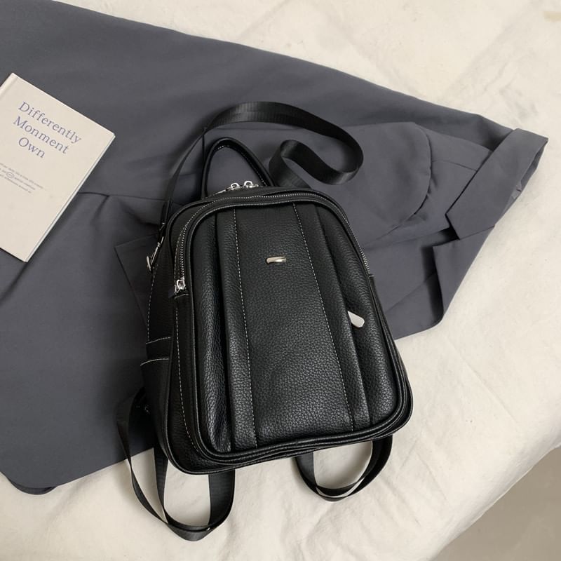 Multi-Pocket Faux Leather Backpack