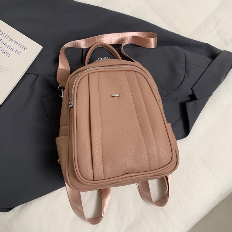 Multi-Pocket Faux Leather Backpack