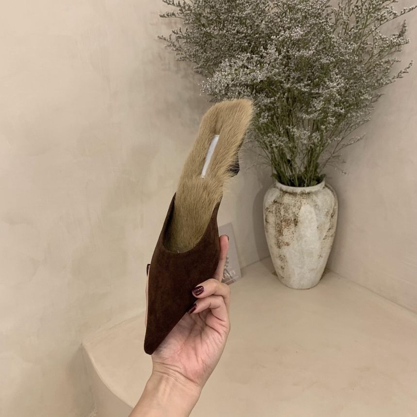 Mules Kitten Heel Pointed Toe Fleece-Lined