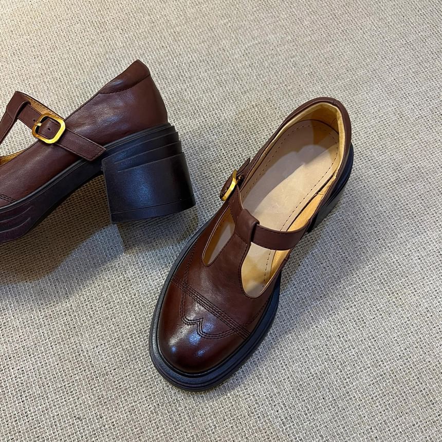 Mary T-Strap Plain Shoes Jane Leather Faux Platform