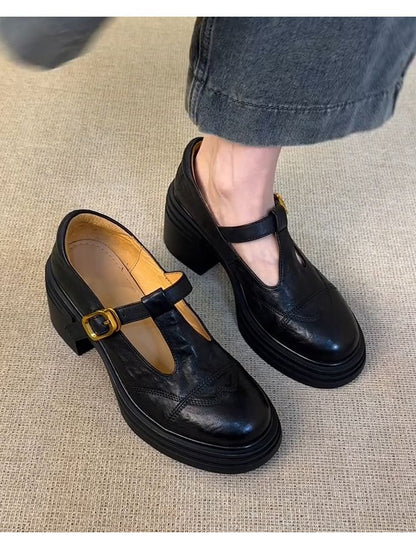 Mary T-Strap Plain Shoes Jane Leather Faux Platform