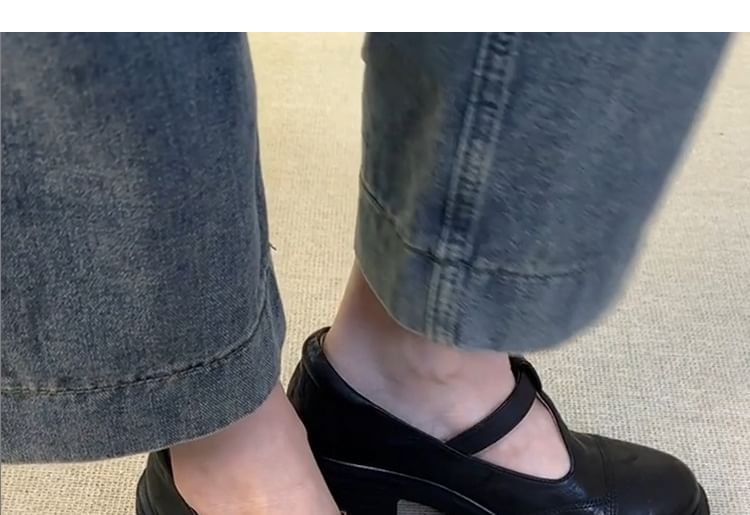 Mary T-Strap Plain Shoes Jane Leather Faux Platform