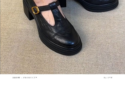 Mary T-Strap Plain Shoes Jane Leather Faux Platform