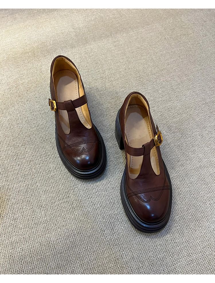 Mary T-Strap Plain Shoes Jane Leather Faux Platform