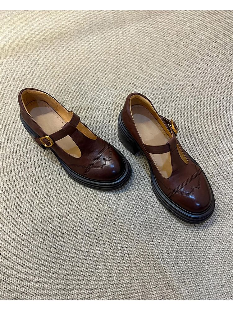 Mary T-Strap Plain Shoes Jane Leather Faux Platform